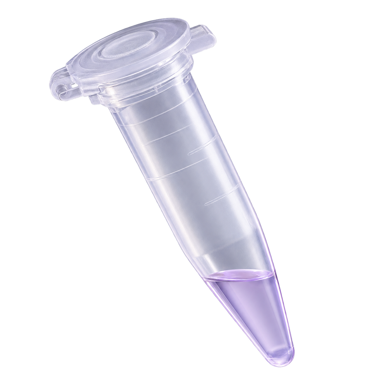 A translucent sample tube with a small amount of pale lilac liquid, connected to an illustrative DNA sequence reads and a stacked relative-abundance chart