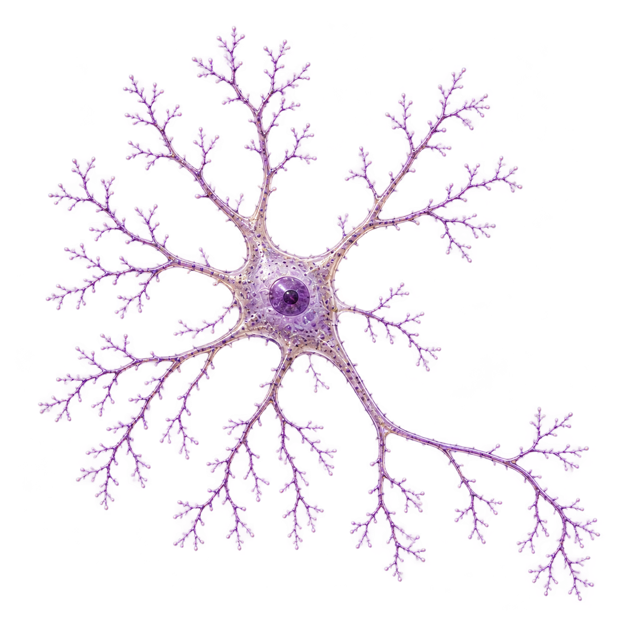 A neuron with fine branching processes and a softly translucent cell body